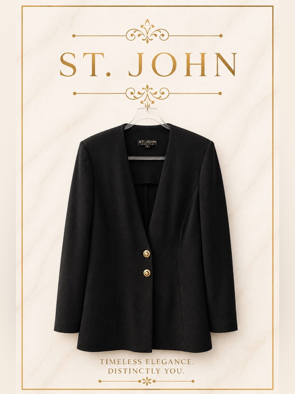 St. John Black Blazer with Gold-Tone Buttons🔥